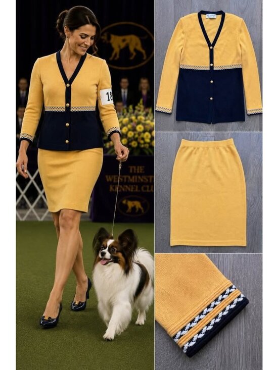 St. John Jackets & Blazers - St John Collection Jacket & Skirt Suit Navy Yellow Size 6/2